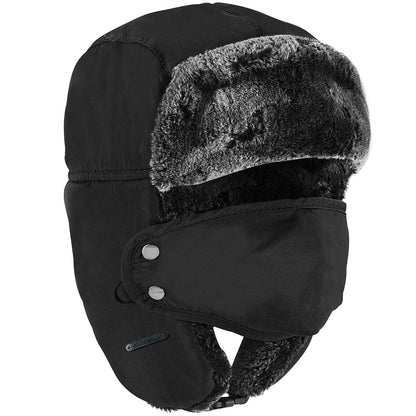 Winter Pilot Hat Ushanka Mens Trapper Hat with Windproof Mask, Russian Trooper Ski Hat for Outdoor Hunting