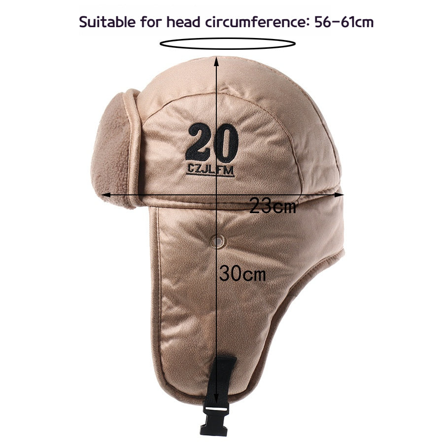 SupSindy Men Winter Bomber Hat With Goggles Warm Leather Pilot Ushanka Earflap Hat Motorcycle Windp