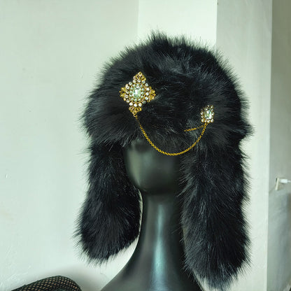Womens Designer Luxury Bomber Hat Ski Cap Faux Fur Pilot Hat Diamond Thickened Winter Hat With Vers 2