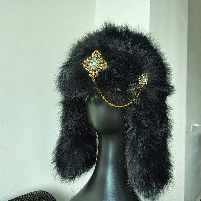 Womens Designer Luxury Bomber Hat Ski Cap Faux Fur Pilot Hat Diamond Thickened Winter Hat With Vers 6