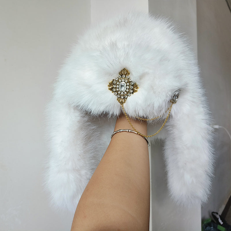 Womens Designer Luxury Bomber Hat Ski Cap Faux Fur Pilot Hat Diamond Thickened Winter Hat With Vers 8