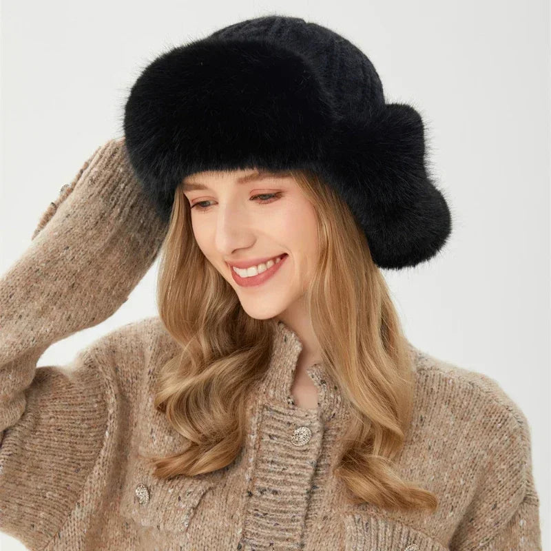Womens Russian Caps Fur Winter Thickened Warm Knit Ushanka Earflap Pilot Hat Ski Snow Bomber Hat