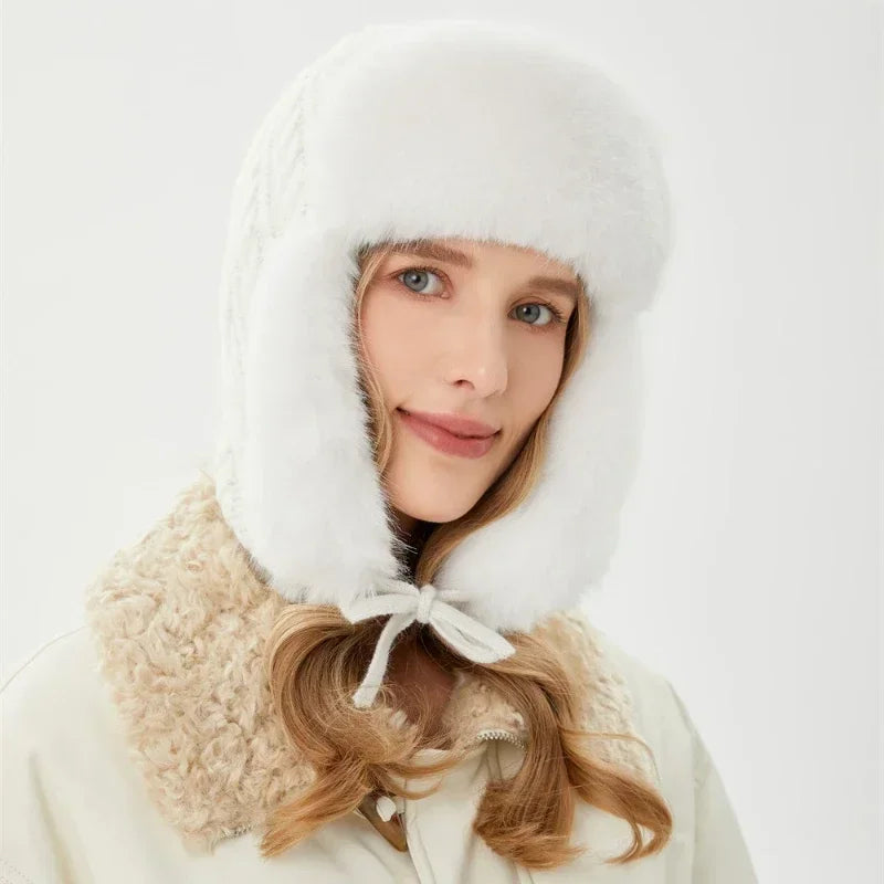 Womens Russian Caps Fur Winter Thickened Warm Knit Ushanka Earflap Pilot Hat Ski Snow Bomber Hat 1