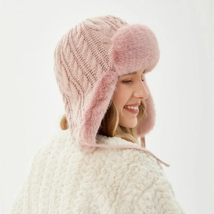 Womens Russian Caps Fur Winter Thickened Warm Knit Ushanka Earflap Pilot Hat Ski Snow Bomber Hat 4