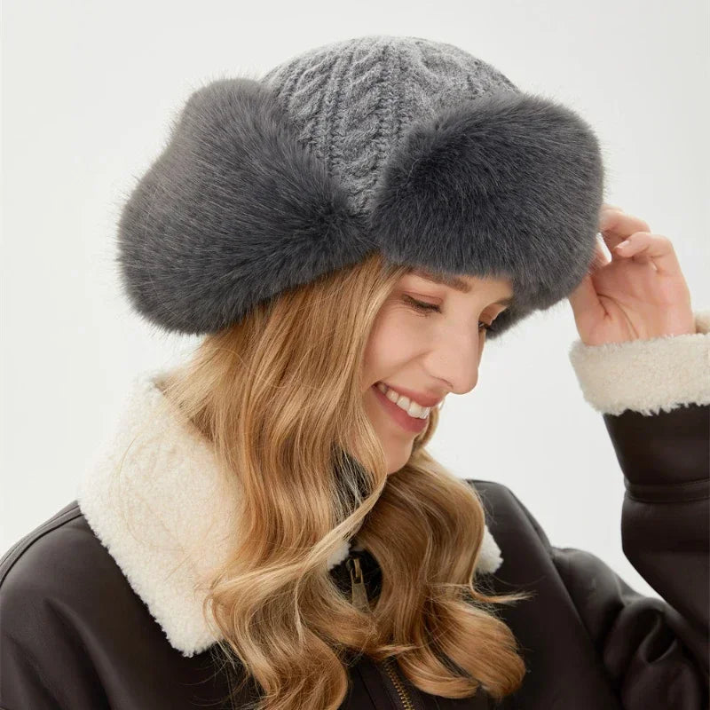 Womens Russian Caps Fur Winter Thickened Warm Knit Ushanka Earflap Pilot Hat Ski Snow Bomber Hat 5
