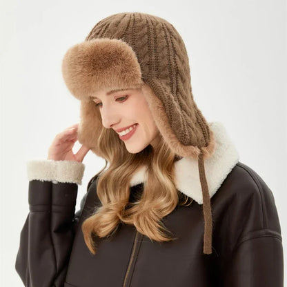 Womens Russian Caps Fur Winter Thickened Warm Knit Ushanka Earflap Pilot Hat Ski Snow Bomber Hat 10