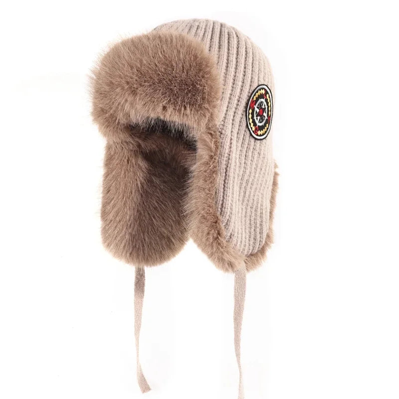 Womens Russian Caps Fur Winter Thickened Warm Knit Ushanka Earflap Pilot Hat Ski Snow Bomber Hat 12