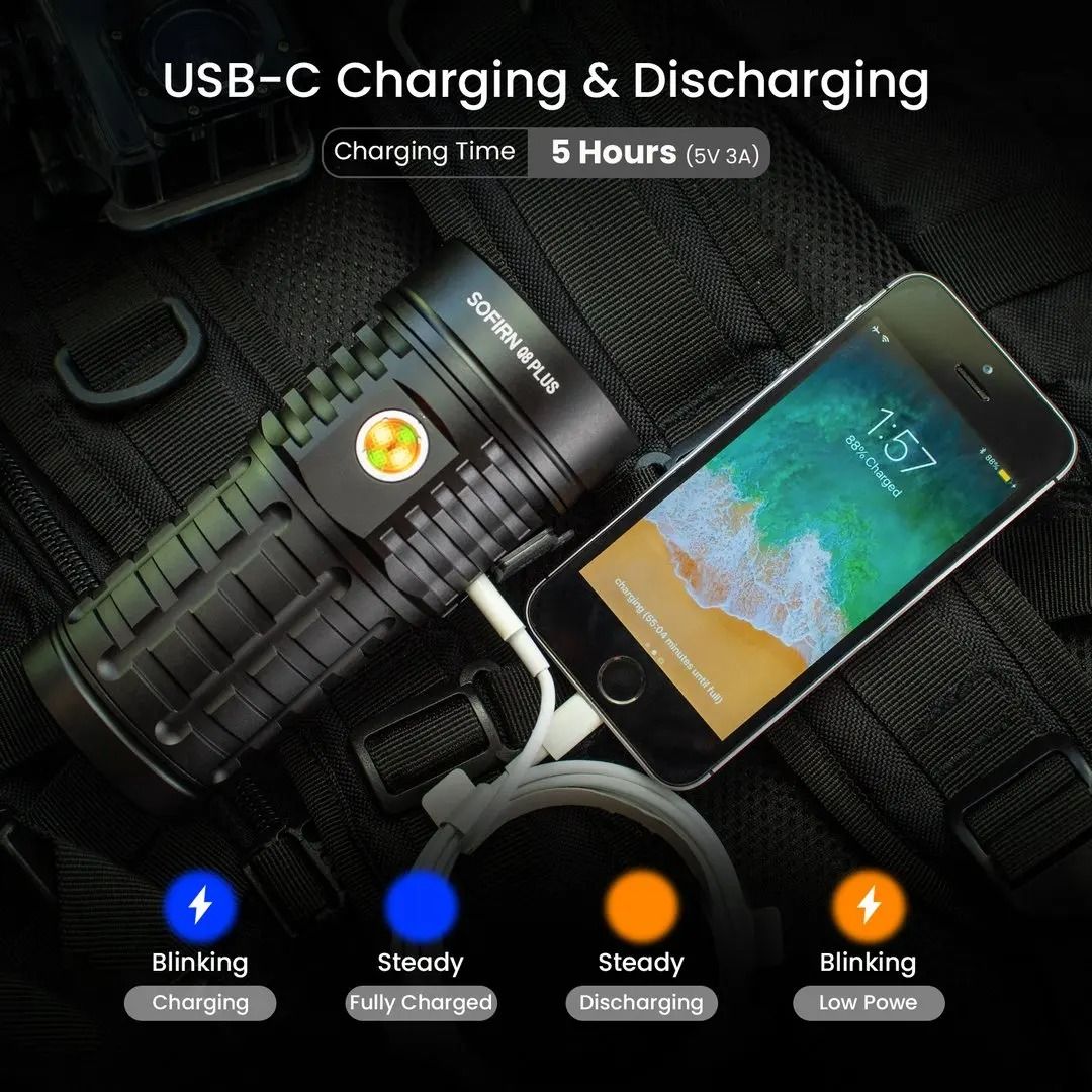 Sofirn Q8 Plus LED Flashlight 16000 Lumen USB C Rechargeable Torch With Reverse Charging 3