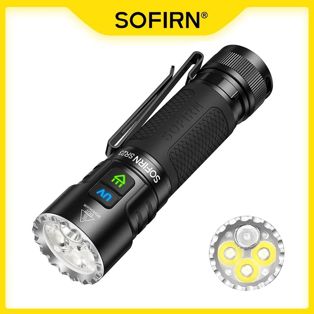 Sofirn SR23 Dual Light Flashlight 3300 Lumen White Floodlight with 365nm UV and Magnetic Tailcap