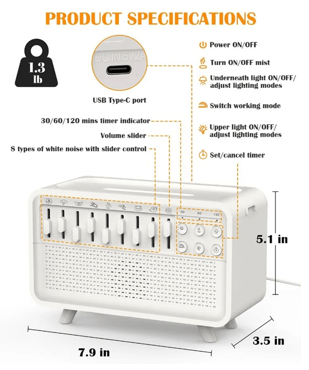 Bluetooth White Noise Machine With Aroma Diffuser Humidifier And Night Light 4