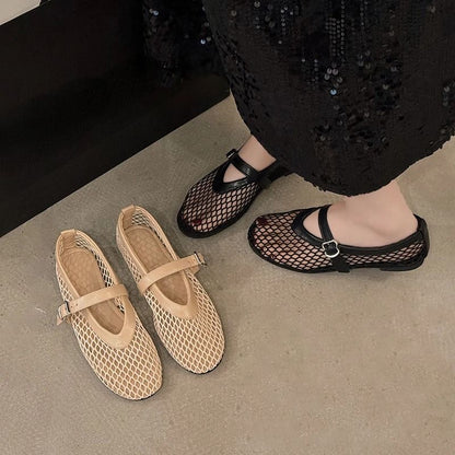 Womens Mary Jane Flats With CutOut Design And Buckle Strap 1