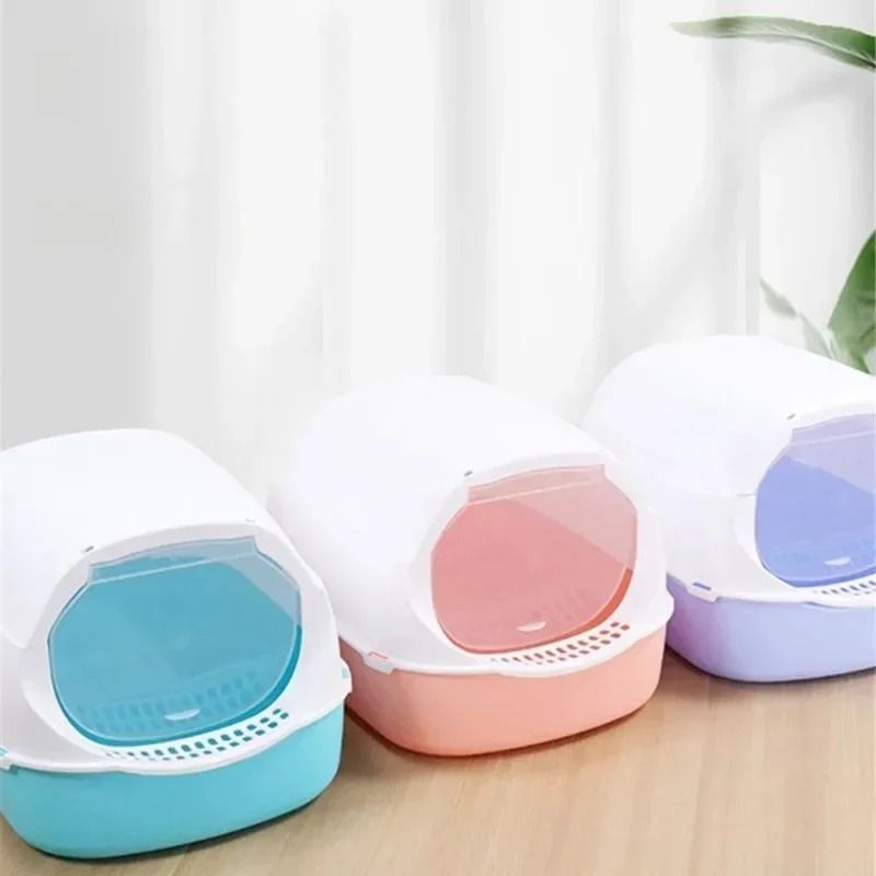 Semi Enclosed Cat Litter Box Splashproof Kitty Toilet With Cleaning Basin 3