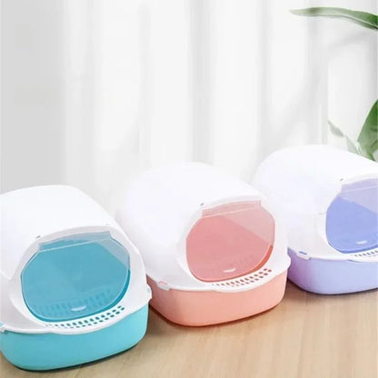 Semi Enclosed Cat Litter Box Splashproof Kitty Toilet With Cleaning Basin 3