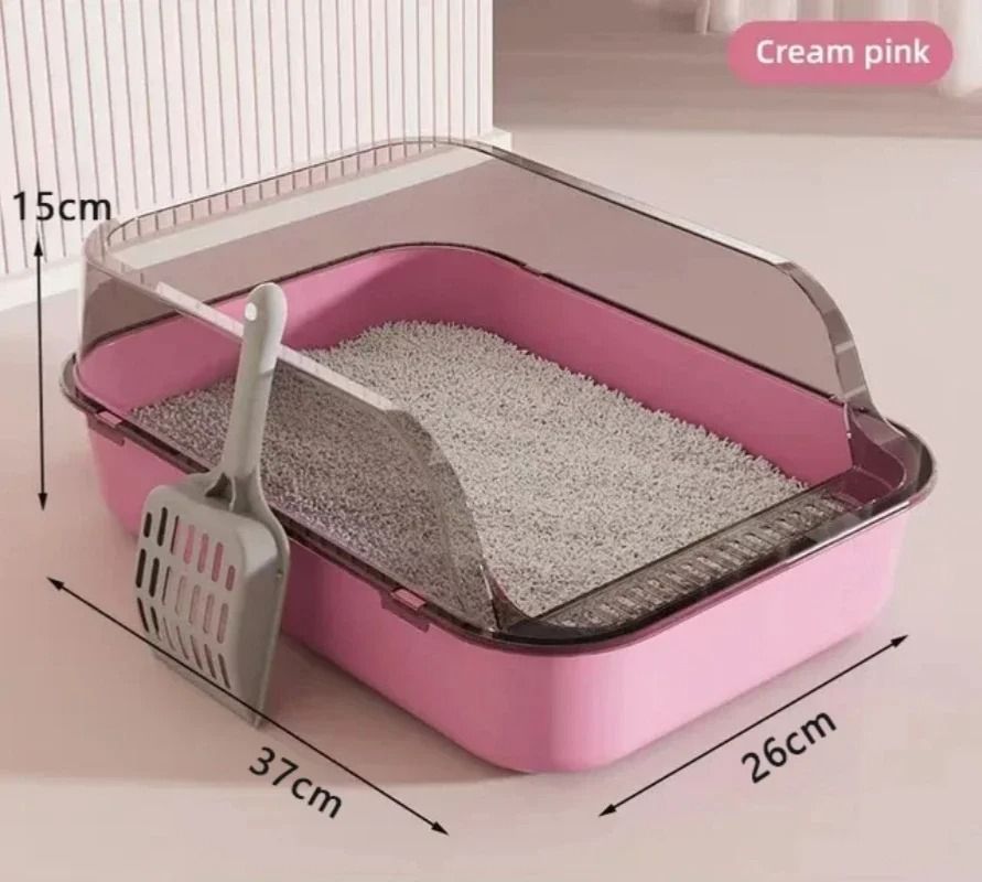 Semi Enclosed Cat Litter Box Splashproof Kitty Toilet With Cleaning Basin 7