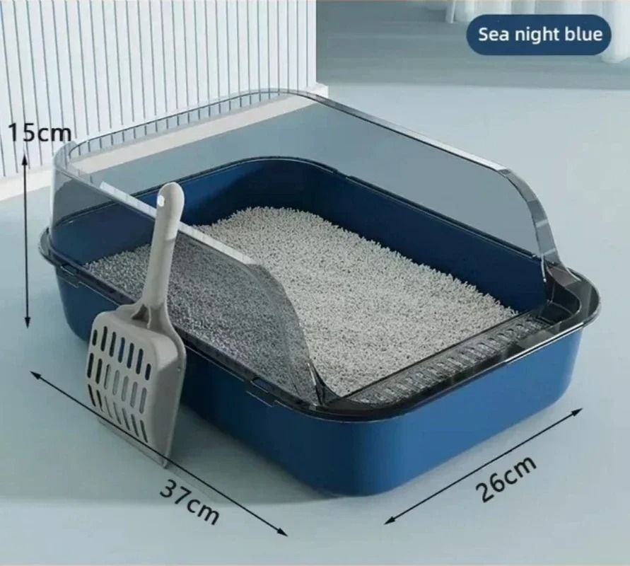 Semi Enclosed Cat Litter Box Splashproof Kitty Toilet With Cleaning Basin 8