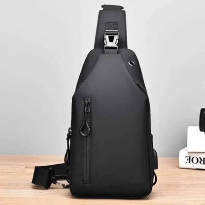 Mens Crossbody Chest Bag with USB Charging Port Casual Shoulder Bag