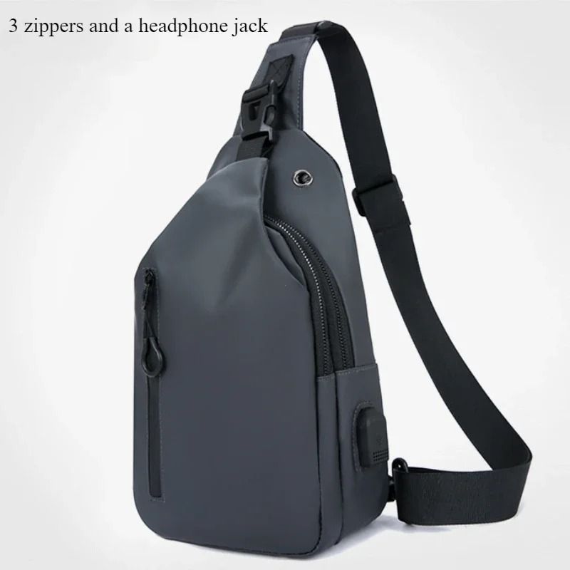 Mens Crossbody Chest Bag With USB Charging Port Casual Shoulder Bag 9