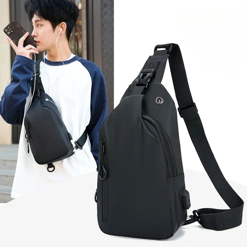 Mens Crossbody Chest Bag With USB Charging Port Casual Shoulder Bag 2