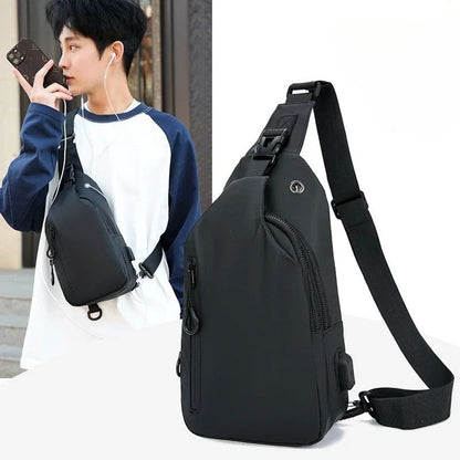 Mens Crossbody Chest Bag With USB Charging Port Casual Shoulder Bag 2