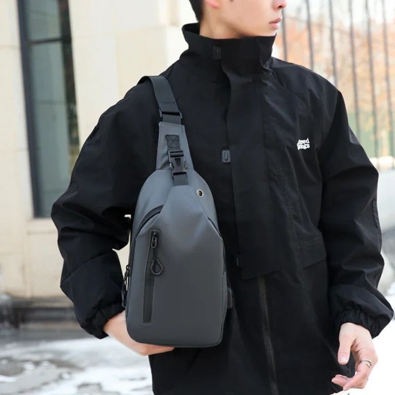 Mens Crossbody Chest Bag With USB Charging Port Casual Shoulder Bag 3