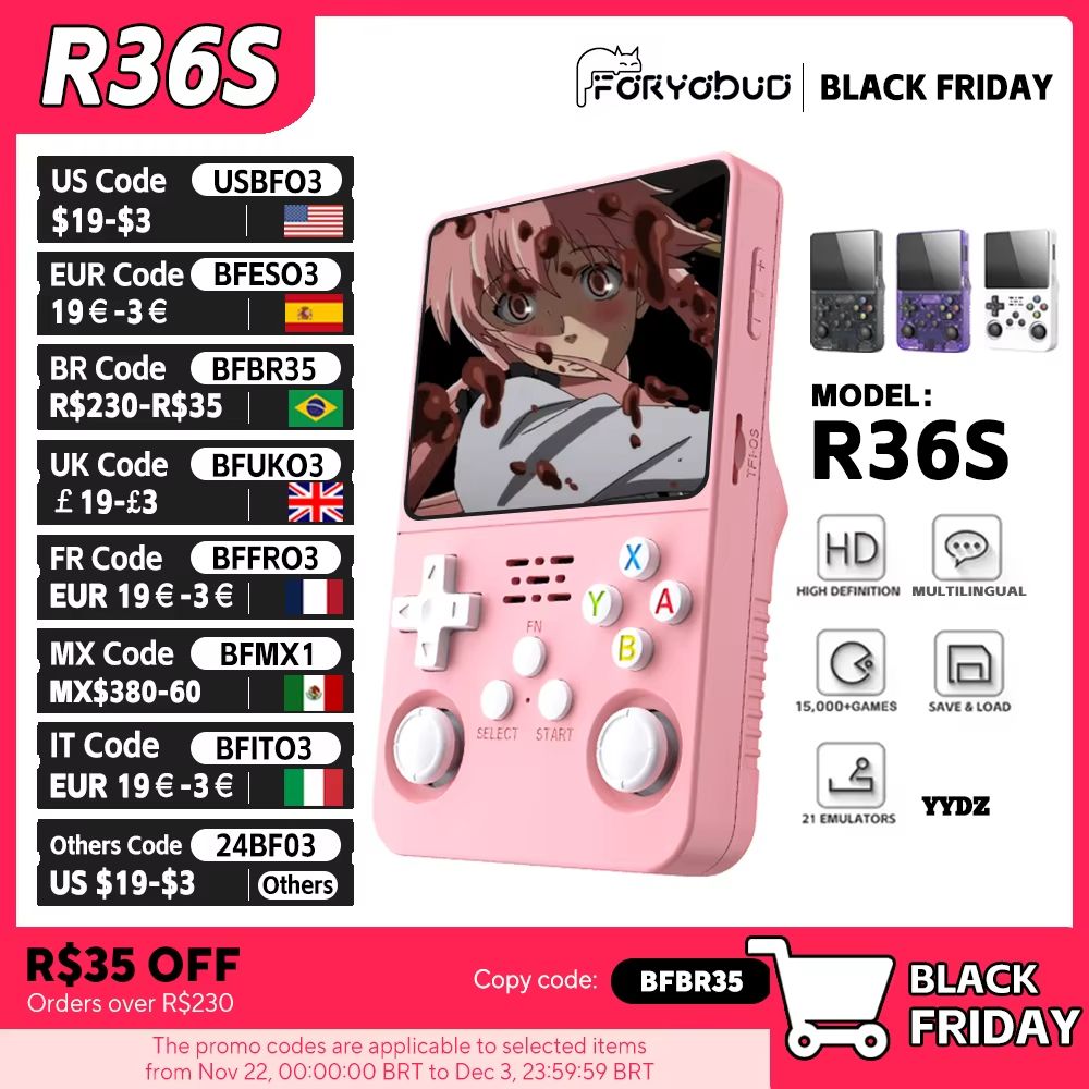 R36S Retro Handheld Game Console – 3.5-Inch IPS Screen Portable Gaming System with 64GB and 15,000 Classic Games