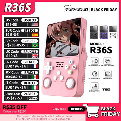 R36S Retro Handheld Game Console – 3.5-Inch IPS Screen Portable Gaming System with 64GB and 15,000 Classic Games