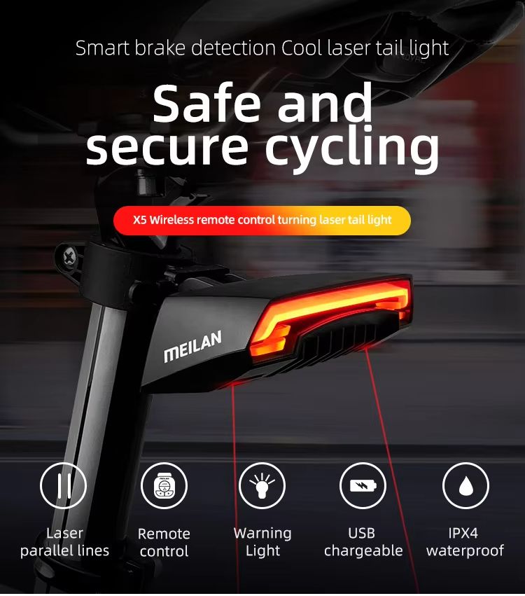 Smart Wireless Bike Tail Light With Turn Signals  Brake Detection  USB Rechargeable LED Cycling Saf 1