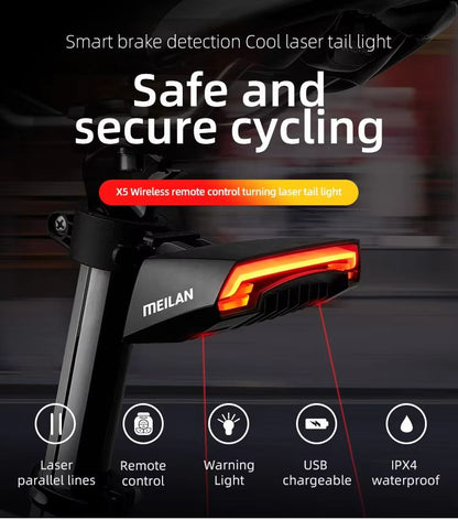 Smart Wireless Bike Tail Light With Turn Signals  Brake Detection  USB Rechargeable LED Cycling Saf 1
