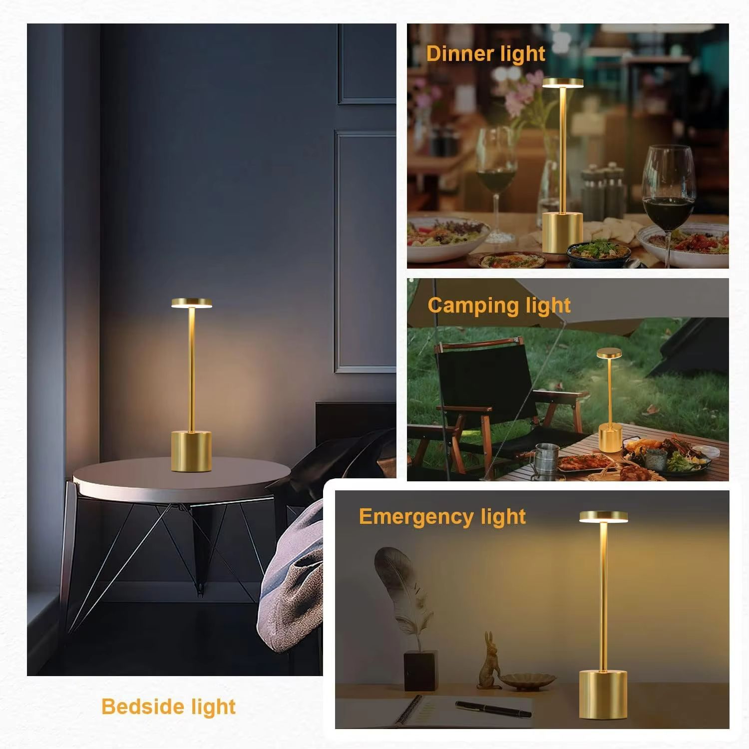 Rechargeable Metal Touch Sensor LED Table Lamp  3Color Adjustable Ambient Desk  Night Light 5