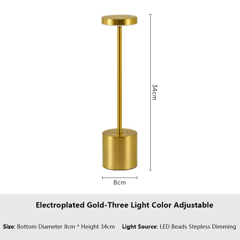 Rechargeable Metal Touch Sensor LED Table Lamp  3Color Adjustable Ambient Desk  Night Light 8