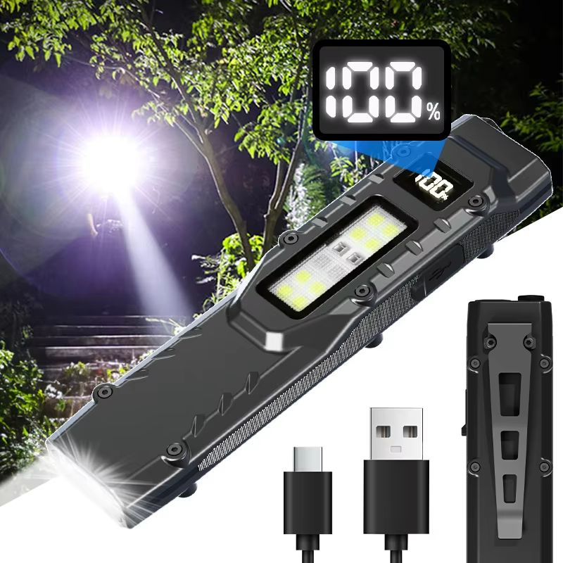 800 Lumens USB Rechargeable Tactical Flashlight – Waterproof LED Work Light with COB Side Lamp