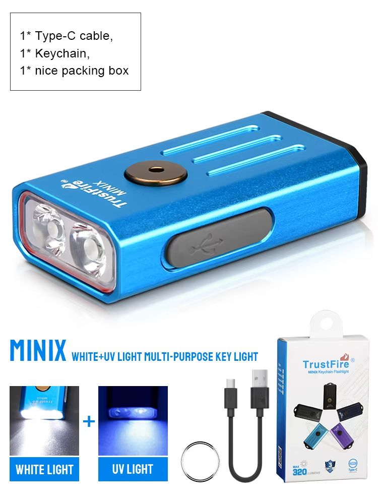TrustFire MiniX Rechargeable Keychain Flashlight  320LM EDC Torch With UV  Red Light 9