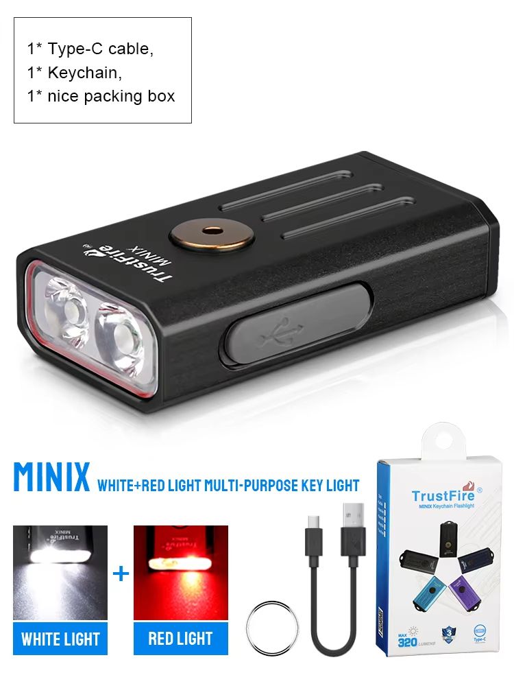 TrustFire MiniX Rechargeable Keychain Flashlight  320LM EDC Torch With UV  Red Light 11