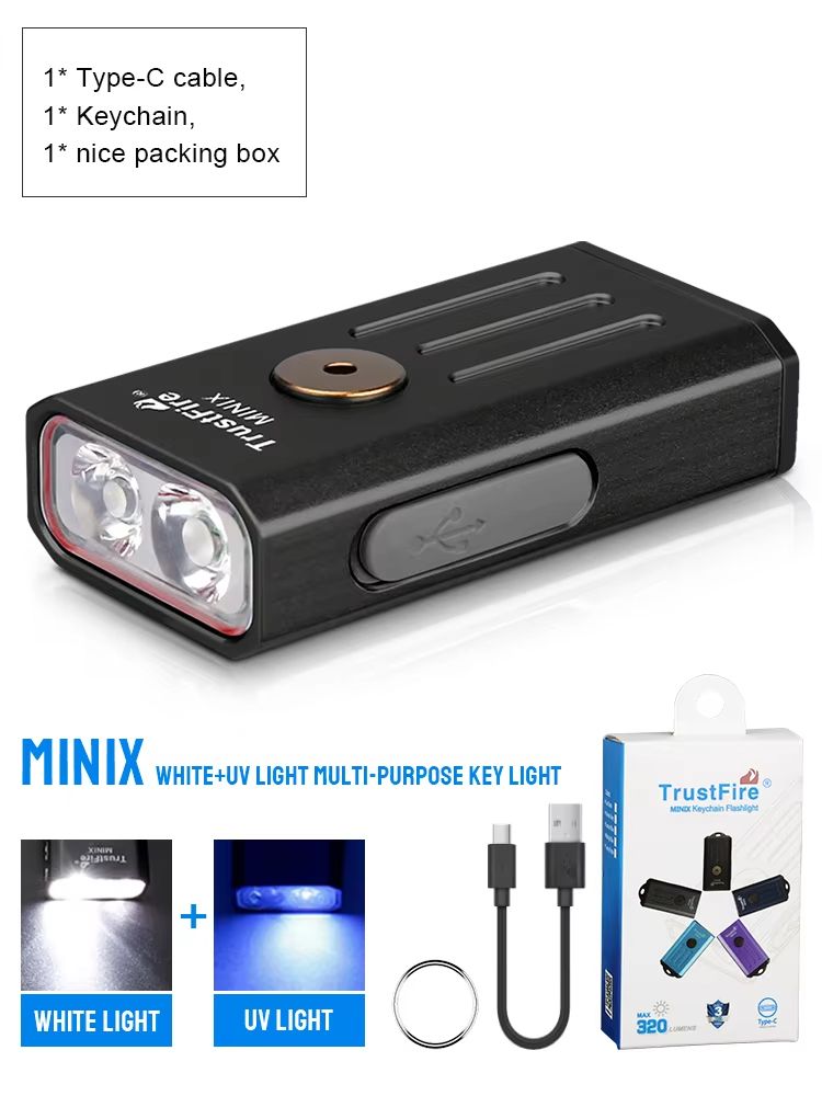 TrustFire MiniX Rechargeable Keychain Flashlight  320LM EDC Torch With UV  Red Light 12
