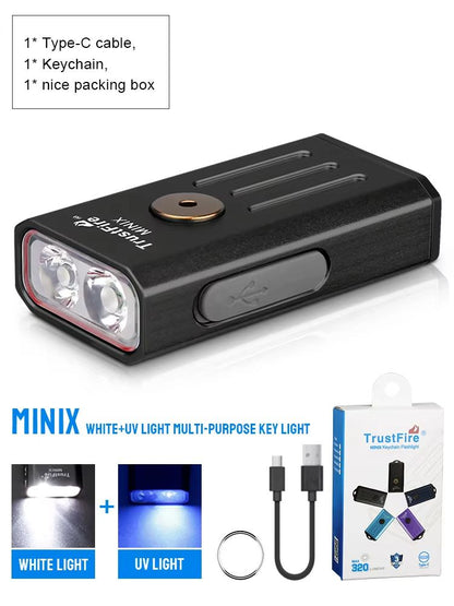 TrustFire MiniX Rechargeable Keychain Flashlight  320LM EDC Torch With UV  Red Light 12