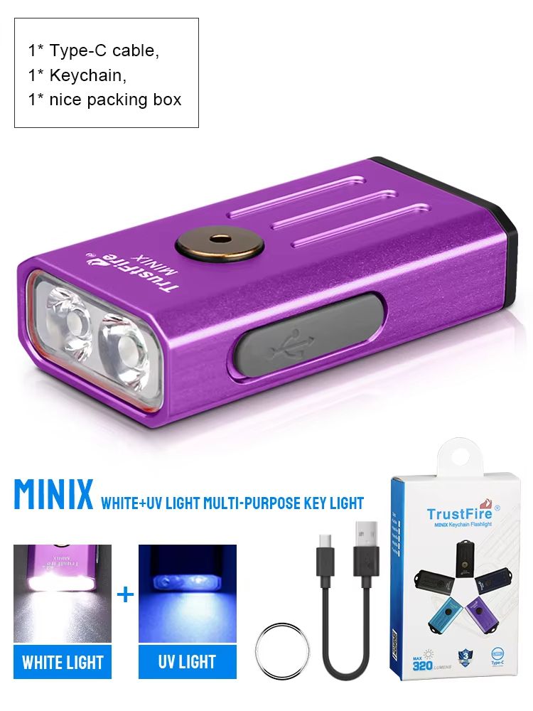 TrustFire MiniX Rechargeable Keychain Flashlight  320LM EDC Torch With UV  Red Light 13