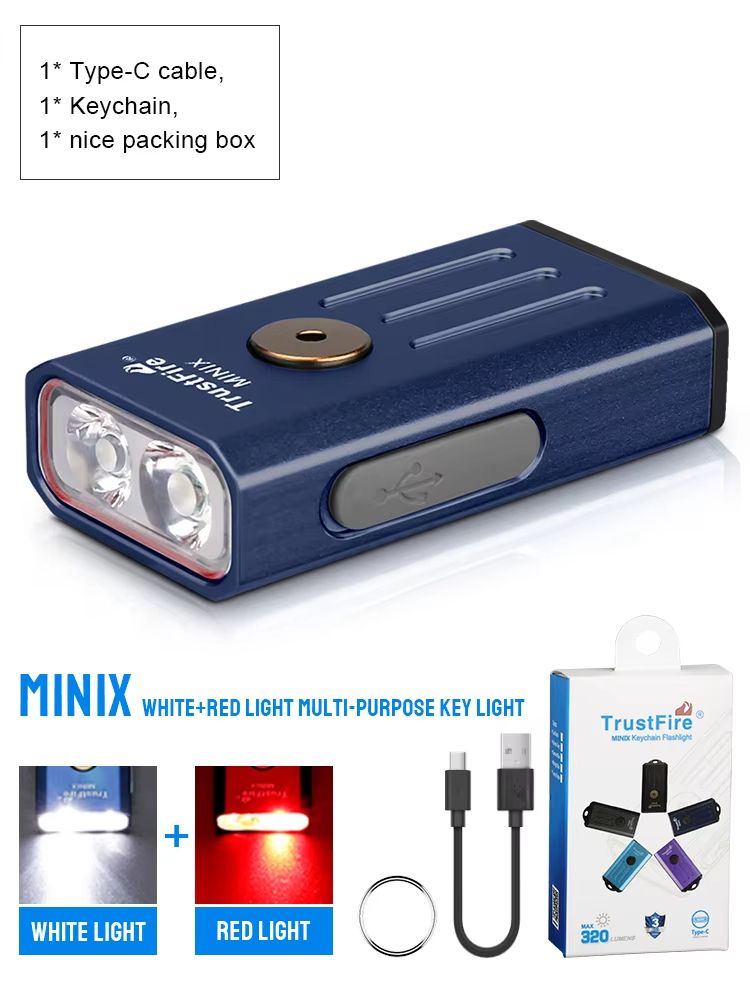 TrustFire MiniX Rechargeable Keychain Flashlight  320LM EDC Torch With UV  Red Light 6