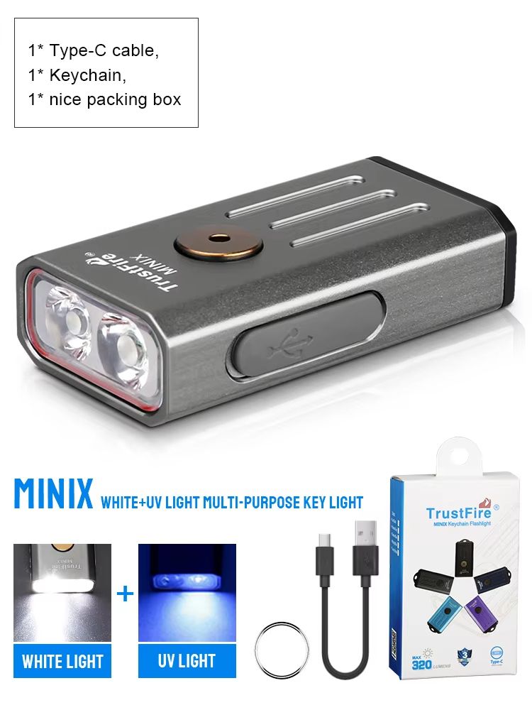 TrustFire MiniX Rechargeable Keychain Flashlight  320LM EDC Torch With UV  Red Light 7
