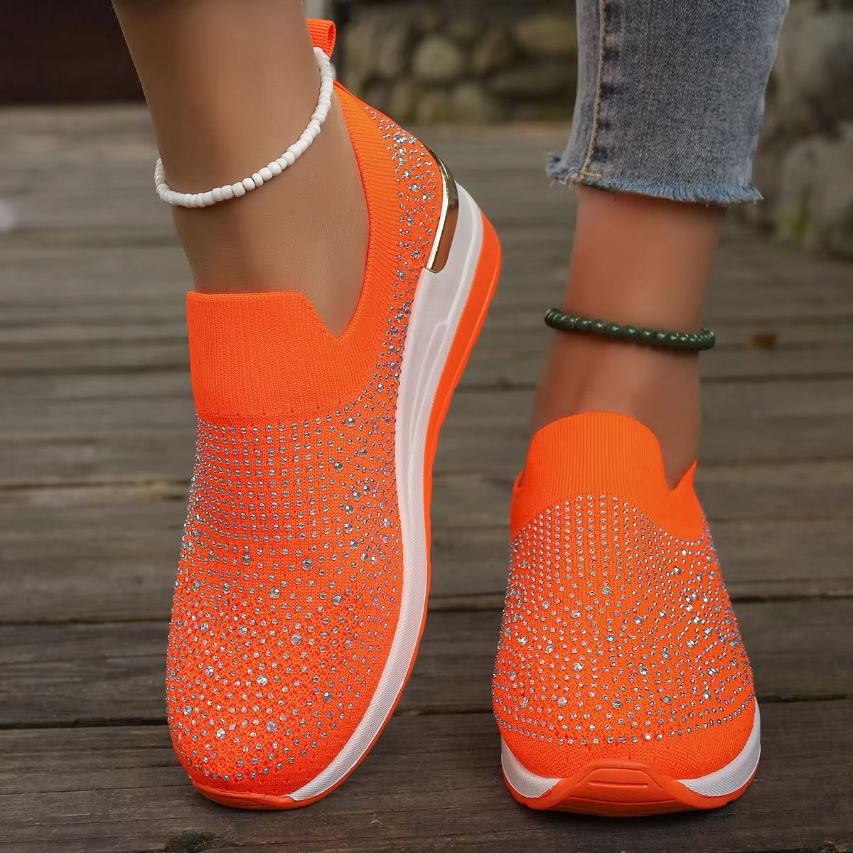 Women's Rhinestone Wedge Sneakers – Breathable Lightweight Slip-On Mesh Casual Shoes