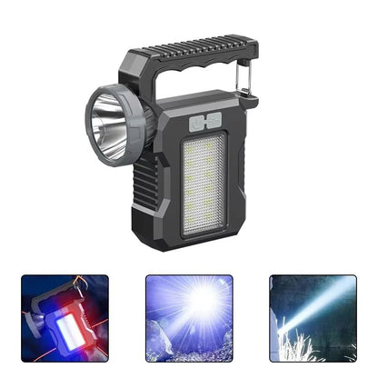 Portable Solar USB Rechargeable LED Flashlight With COB Work Light  Power Bank 9
