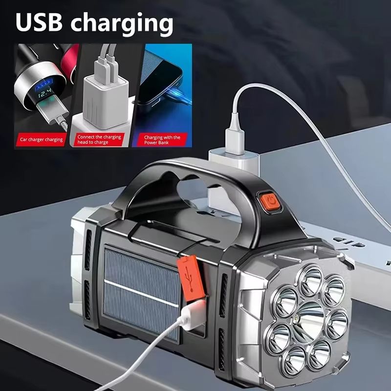 Portable Solar USB Rechargeable LED Flashlight With COB Work Light  Power Bank 3