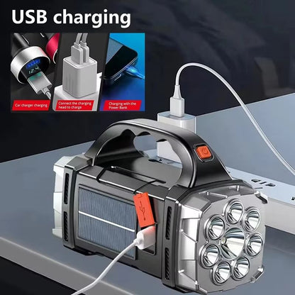 Portable Solar USB Rechargeable LED Flashlight With COB Work Light  Power Bank 3