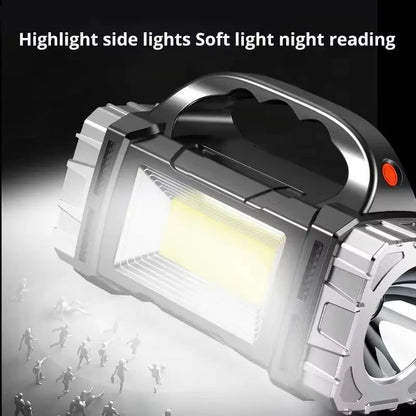 Portable Solar USB Rechargeable LED Flashlight With COB Work Light  Power Bank 5
