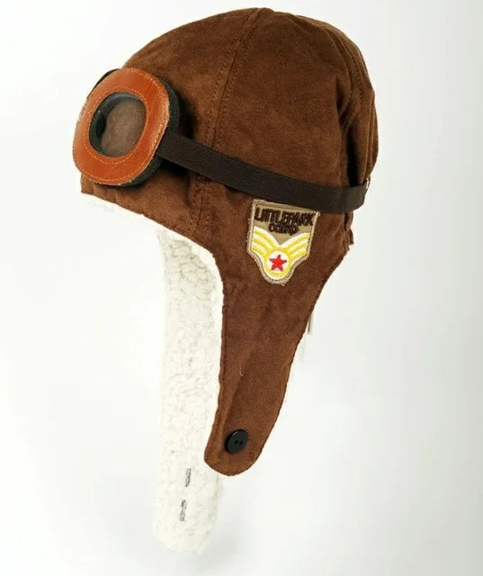 Winter Boys and Girls Pilot Hat Baby Knitted Plus Velvet Warm Hat with Lei Feng Earmuffs, Toddler Kids Hat