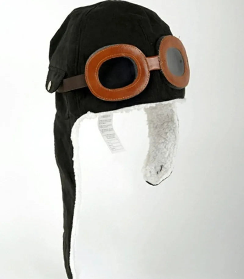 Winter Boys and Girls Pilot Hat Baby Knitted Plus Velvet Warm Hat with Lei Feng Earmuffs, Toddler Kids Hat