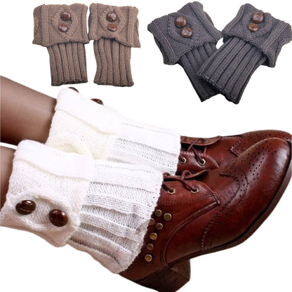 Autumn Winter Women's Knitted Wool Socks with Buttons, Fashion Boot Cover Leg Warmers & Foot Warmer