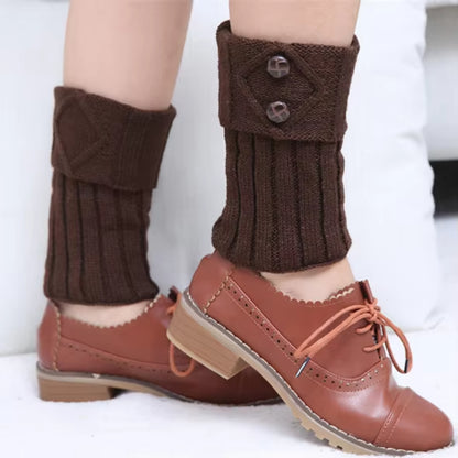 Autumn Winter Women's Knitted Wool Socks with Buttons, Fashion Boot Cover Leg Warmers & Foot Warmer