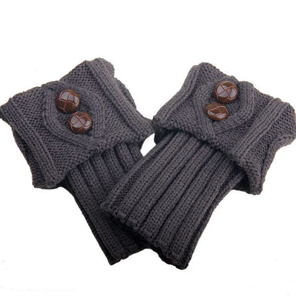Autumn Winter Women's Knitted Wool Socks with Buttons, Fashion Boot Cover Leg Warmers & Foot Warmer