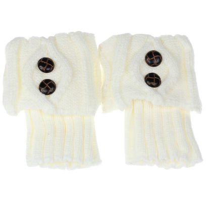Autumn Winter Women's Knitted Wool Socks with Buttons, Fashion Boot Cover Leg Warmers & Foot Warmer