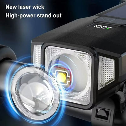 4000mAh Solar Bike Light  2000LM Rechargeable Bicycle Front Light With Zoom Beam  COB Red Side Lamp 5
